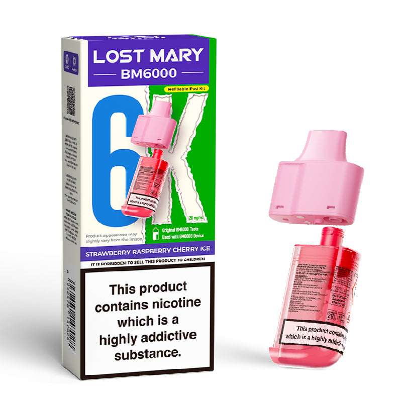 Lost Mary BM6000 Prefilled Vape Pods - Strawberry Raspberry Cherry Ice
